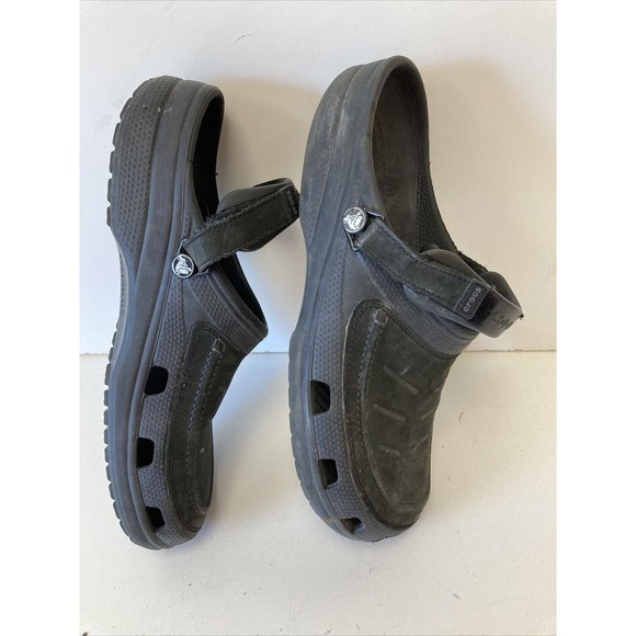Crocs Yukon Mesa Clogs Black Leather Slingback Cut Out Split Toe Mens Sz 14